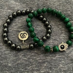 Malichite hamsa bracelet and hematite reiki bracelet